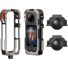 Metal Protective Case for Insta360 X5 Accessories, Insta 360 X5 Multifunction Utility Frame Stronger Construction Aluminum Cage with Quick-Release Safety Lock, Various Expansion Mounts
