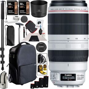 Canon EF 100-400mm f/4.5-5.6l هو II USM Lens Super Teapto Zoom for EF Mount DSLR Cameras Bundle مع حالة الكاميرا Deco Gear 3-in-1 ، حقيبة الظهر ، Carry On Bag + Monopod + Lens Sleve Kit