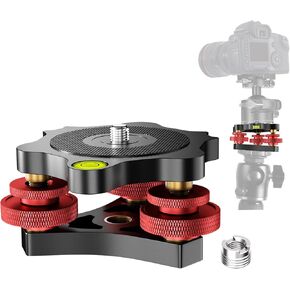 EMART Tripod Leveling Base, Camera Leveler with Bubble Level 3 Axis Tri Wheel Head, 3/8" Thread +/-5°Precise Angle Adjustment for Fluid Head Ball Head Macro Panoramic Photography and Seestar S50