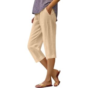 Plus Size Capri Pants for Women Casual Summer Drawstring Elastic High Waist Cropped Pant Straight Leg Trousers