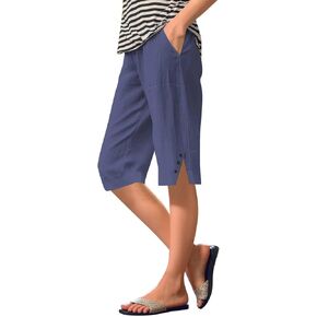 Beach Shorts for Women Wide Leg Joggers Capri Pants with Pockets Knee Length Lightweight Summer Casual Sweatpants A-Navy