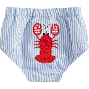 Infant Newborn Baby Boy Summer Outfit Lobster Crawfish Bubble Shorts Striped Diaper Cover Bloomers Smocked Clothes