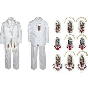 Baby Boy Communion Formal White Paisley Suit Gold Guadalupe Stole & Back SM-20