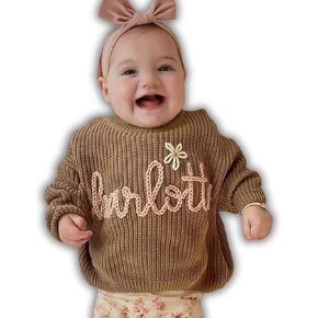 Personalized Hand Embroidered Knit Name Jumper, Custom Infant Christmas Sweater, Chunky Oversized Kids Sweater Multi