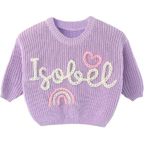Senta Baby Gift Multi - Personalized Hand Embroidered Knit Name Sweater for Kids, Custom Infant Jumper, Newborn Gift