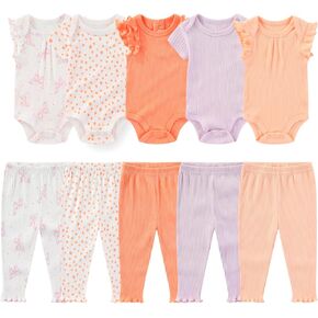 Newborn Baby Layette Gift Set 10-Piece Baby Boy Girl Short Sleeve Bodysuits with Pants Infant Outfit Essentials