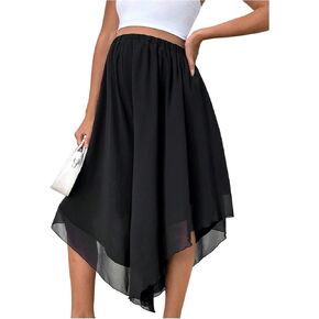 OYOANGLE Women's Maternity Flowy Midi Skirt Elastic High Waist Asymmetrical Hem Skirts