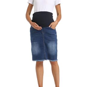 Women's Maternity Casual Jean Skirt High Waist Raw Hem Bodycon Denim Pregnancy Clothes with Pockets in Saudi Arabia