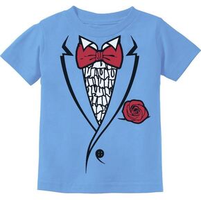 Tstars Printed Ruffled Tuxedo Suit with Red Bow Tie Boys Toddler Infant Kids T-Shirt