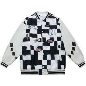 Men's Plaid Colorblock Baseball Uniform Couple Street Jacket