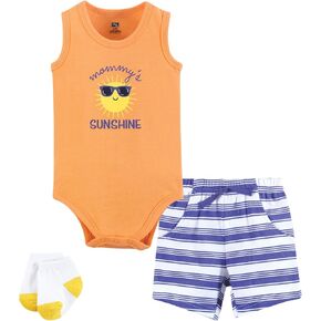 Hudson Baby Unisex Baby Bodysuit, Short and Sock, 3-Piece Set