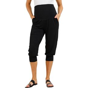 LaClef Womens Over The Belly Capri Jogger Maternity Pants with Pockets