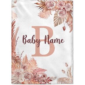 FLOCHIL Personalized Baby Blankets, Custom Baby Blanket - Baby Blanket with Name for Girls, Best Gift for Baby, Newborn Floral Plush Fleece (30x40)