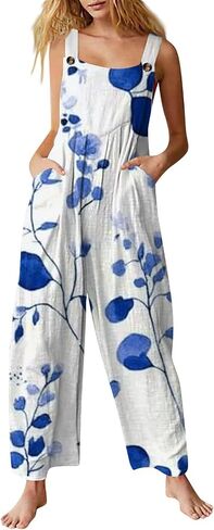 Women's Jumpsuits Casual Loose Outfits Vintage Beach Overalls with Pockets 2025 Spring Summer Palazzo Rompers in Saudi Arabia