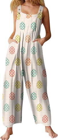 Women's Jumpsuits Casual Loose Outfits Vintage Beach Overalls with Pockets 2025 Spring Summer Palazzo Rompers in Saudi Arabia