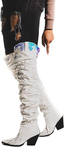YOKI Cowgirl Boots Women, Over the Knee Western Cowboy Boots for Women with Chunky Block Heels in Saudi Arabia