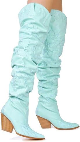 YOKI Cowgirl Boots Women, Over the Knee Western Cowboy Boots for Women with Chunky Block Heels in Saudi Arabia