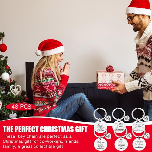 Equsion 48 Pcs Bulk Christmas Employee Appreciation Key Chain Thank You Gifts Team Gifts for Employees Coworkers Office Staff (Classic) in Saudi Arabia