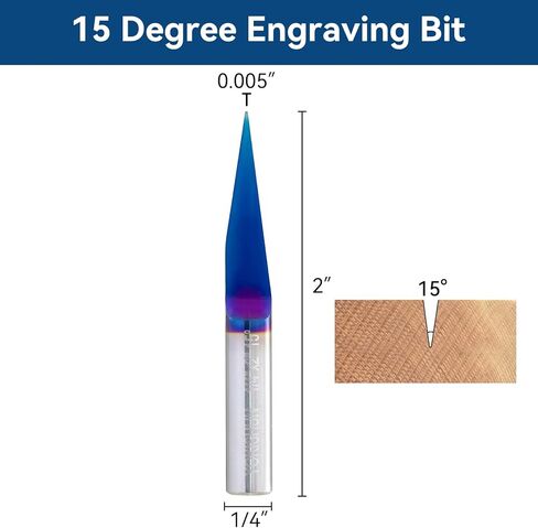 CNC Router Bits 30 Degree Engraving Bits 0.005 Tip with 1/4 Shank Nano Blue Coat Solid Carbide V Groove Router Bit for Signmaking Carving in Kuwait