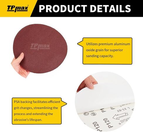 TPmax 18 PCS 12 Inch NO-Hole PSA Aluminum Oxide Sanding Disc, Self Stick(3 Each of 60 100 150 180 240 400 Grit) Brown in Kuwait