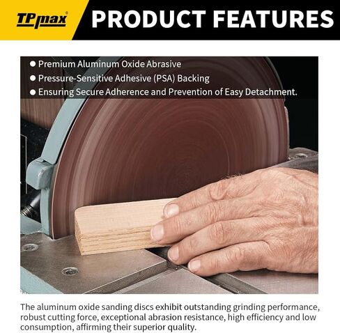 TPmax 18 PCS 12 Inch NO-Hole PSA Aluminum Oxide Sanding Disc, Self Stick(3 Each of 60 100 150 180 240 400 Grit) Brown in Kuwait
