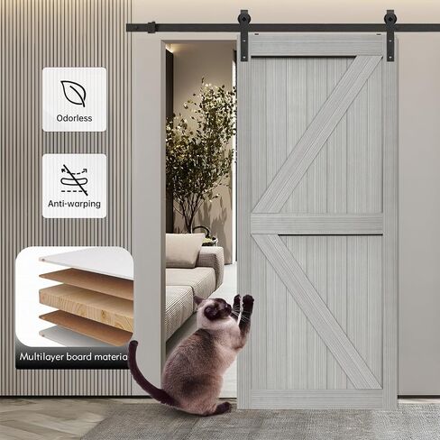 S & Z Tophand® 28in × 84in MDF باب حظيرة رمادي فاتح ، 21-60 بوصة لوح الحظ in Kuwait