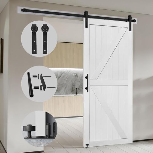S&Z TOPHAND® 30in x 80in Double Glass Sliding MDF Barn Door with 10FT Sliding Door Hardware Kit, 5 Tempered Frosted Glass, Slab Inside Covered with Water-Proof PVC Surface, Simple DIY Assembly in Saudi Arabia
