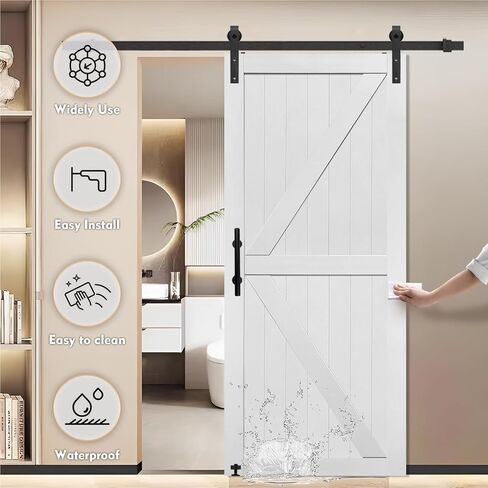 S&Z TOPHAND® 30in x 80in Double Glass Sliding MDF Barn Door with 10FT Sliding Door Hardware Kit, 5 Tempered Frosted Glass, Slab Inside Covered with Water-Proof PVC Surface, Simple DIY Assembly in Saudi Arabia