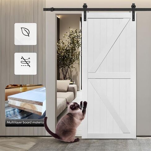 S&Z TOPHAND® 30in x 80in Double Glass Sliding MDF Barn Door with 10FT Sliding Door Hardware Kit, 5 Tempered Frosted Glass, Slab Inside Covered with Water-Proof PVC Surface, Simple DIY Assembly in Saudi Arabia
