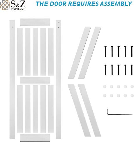 S&Z TOPHAND® 30in x 80in Double Glass Sliding MDF Barn Door with 10FT Sliding Door Hardware Kit, 5 Tempered Frosted Glass, Slab Inside Covered with Water-Proof PVC Surface, Simple DIY Assembly in Saudi Arabia