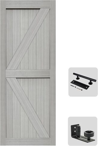 S&Z TOPHAND® 32in x 84in MDF Light Gray Barn Door,Solid Barn Door Slab Covered with Water-Proof PVC Surface, Simple Assembly is Required in Kuwait