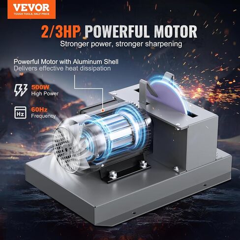 VEVOR Lawnmower Blade Grinder, 2/3 HP 1700 RPM Motor with 7'' Diameter Standard & Reverse Wheel, 30 & 40 Grinding Degree Steel Mower Sharper for Blades & Tool Grinding in Garden or Workshop in Saudi Arabia