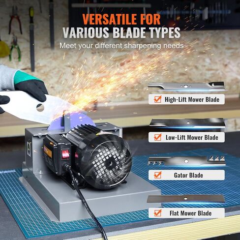 VEVOR Lawnmower Blade Grinder, 2/3 HP 1700 RPM Motor with 7'' Diameter Standard & Reverse Wheel, 30 & 40 Grinding Degree Steel Mower Sharper for Blades & Tool Grinding in Garden or Workshop in Saudi Arabia