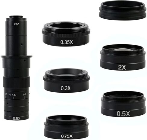 Lab Microscope Accessories 0.75X 0.5X 2.0X 0.35X 1X Barlow Auxiliary Objective Glass Lens for 180X 300X Zoom Monocular C Mount Lens Video Microscope Camera(2.0X 0.5X) in Kuwait