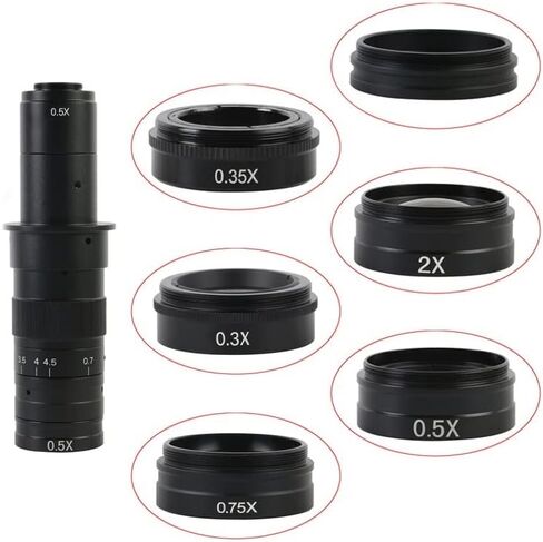 Lab Microscope Accessories 0.75X 0.5X 2.0X 0.35X 1X Barlow Auxiliary Objective Glass Lens for 180X 300X Zoom Monocular C Mount Lens Video Microscope Camera(2.0X 0.5X) in Kuwait
