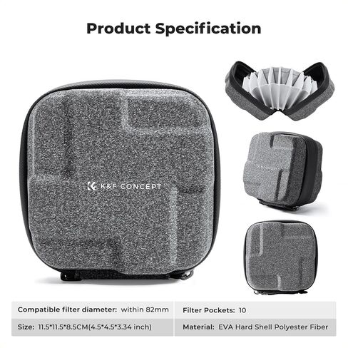 K&F Concept 10 in 1 Case Filter ، حقيبة تصفية الكاميرا الصلبة التي تصل إلى 82 مم مع حزام يدوي ، محفظة تخزين مرشح العدسة المقاومة للماء لـ ND UV CPL. in Saudi Arabia