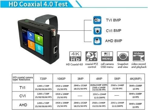 اختبار كاميرا CCTV ، اختبار IPC1800SN CCTV 4 بوصة 5 في 1 8MP TVI AHD CVI Tenser و 4K H.265 IP TESTER مع TRACER CABLE POE/IP in Saudi Arabia