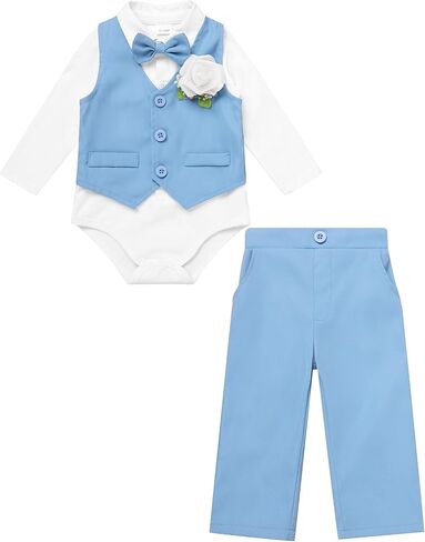 IDOPIP Baby Boy Clothes Suit Infant Gentleman Outfit First Birthday Baptism Wedding Dress Romper Shirt+Tie+Vest+Pants+Corsage in Saudi Arabia
