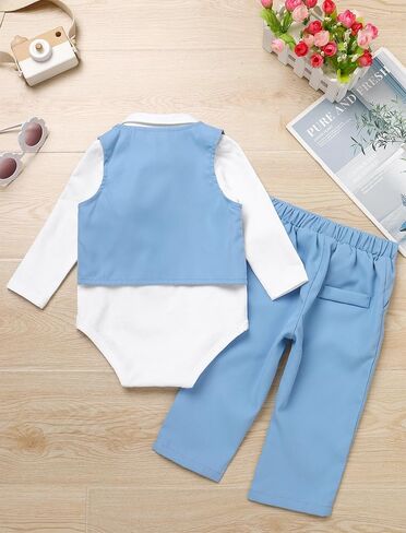 IDOPIP Baby Boy Clothes Suit Infant Gentleman Outfit First Birthday Baptism Wedding Dress Romper Shirt+Tie+Vest+Pants+Corsage in Saudi Arabia