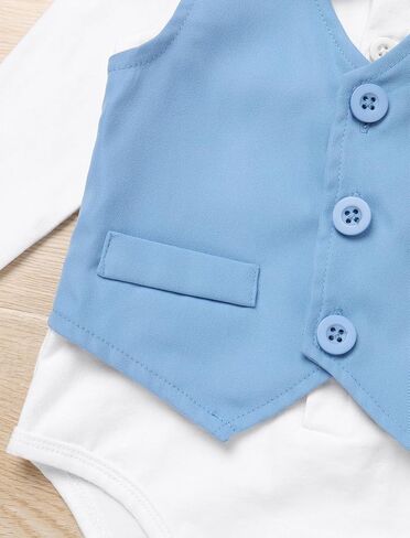 IDOPIP Baby Boy Clothes Suit Infant Gentleman Outfit First Birthday Baptism Wedding Dress Romper Shirt+Tie+Vest+Pants+Corsage in Saudi Arabia