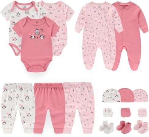Baby Boys Girls 17 قطعة Cotton Layette مجموعة ملابس وملحقات للجنسين وملحقات الأطفال حديثي الولادة من 0 إلى 3 أشهر in Kuwait