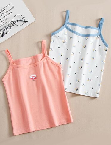 SEAUR Toddler Girls Cotton Tank Top Cute Spaghetti Strap Sleeveless 3 Pack Casual Basic Cami Tops for 12M-12T in Kuwait