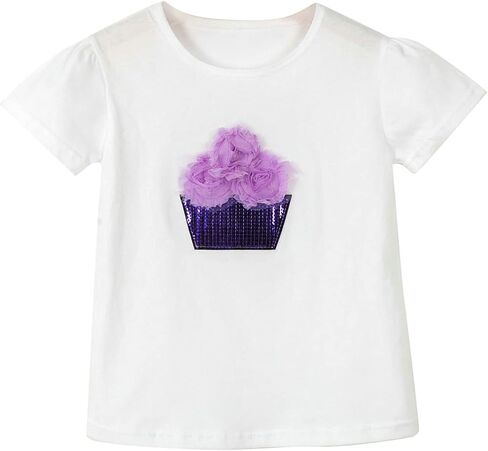 Girls Undershirt Toddler Kids Baby Boys Girls Solid Basic Short Sleeve Sequin Flower Pot for Children Girls White in Saudi Arabia