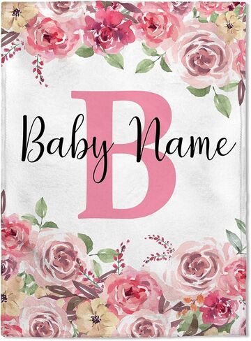 FLOCHIL Personalized Baby Blankets, Custom Baby Blanket - Baby Blanket with Name for Girls, Best Gift for Baby, Newborn Floral Plush Fleece (30x40) in Saudi Arabia