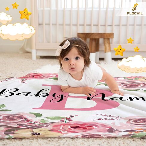 FLOCHIL Personalized Baby Blankets, Custom Baby Blanket - Baby Blanket with Name for Girls, Best Gift for Baby, Newborn Floral Plush Fleece (30x40) in Saudi Arabia