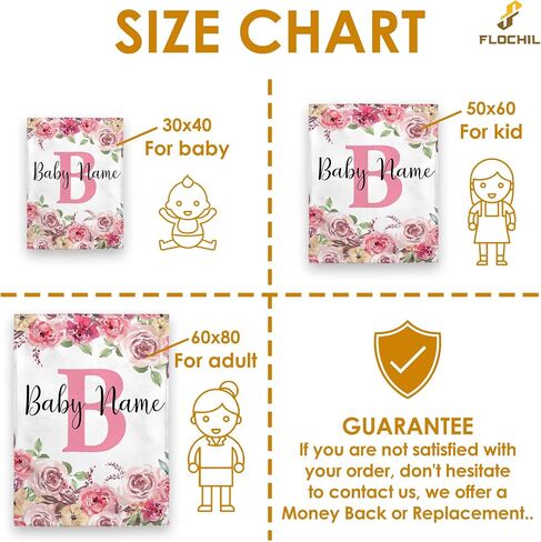 FLOCHIL Personalized Baby Blankets, Custom Baby Blanket - Baby Blanket with Name for Girls, Best Gift for Baby, Newborn Floral Plush Fleece (30x40) in Saudi Arabia