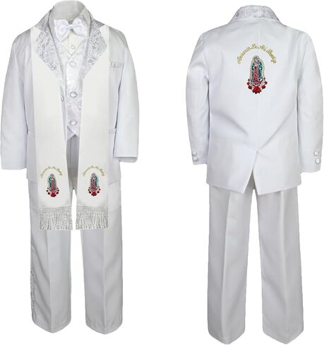 Baby Boy Communion Formal White Paisley Suit Gold Guadalupe Stole & Back SM-20 in Kuwait