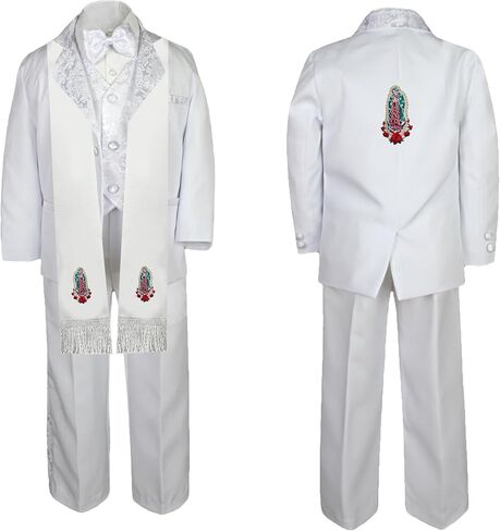 Baby Boy Communion Formal White Paisley Suit Gold Guadalupe Stole & Back SM-20 in Kuwait