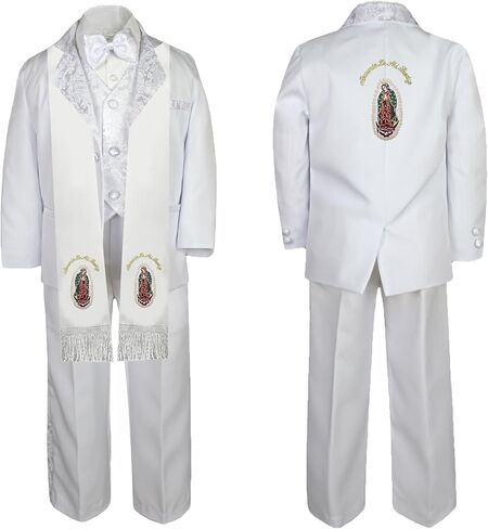 Baby Boy Communion Formal White Paisley Suit Gold Guadalupe Stole & Back SM-20 in Kuwait