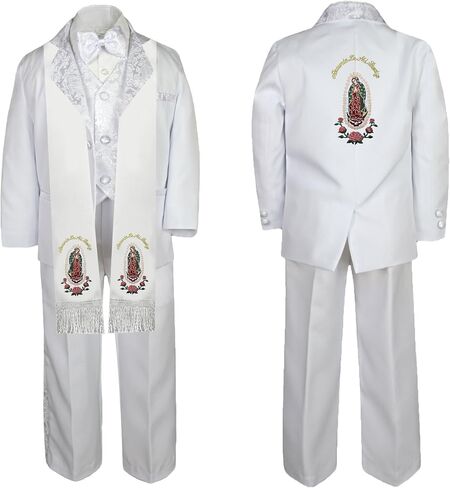 Baby Boy Communion Formal White Paisley Suit Gold Guadalupe Stole & Back SM-20 in Kuwait